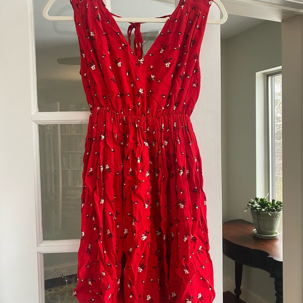 Madewell Red Sleeveless Sundress V-Neck Mini